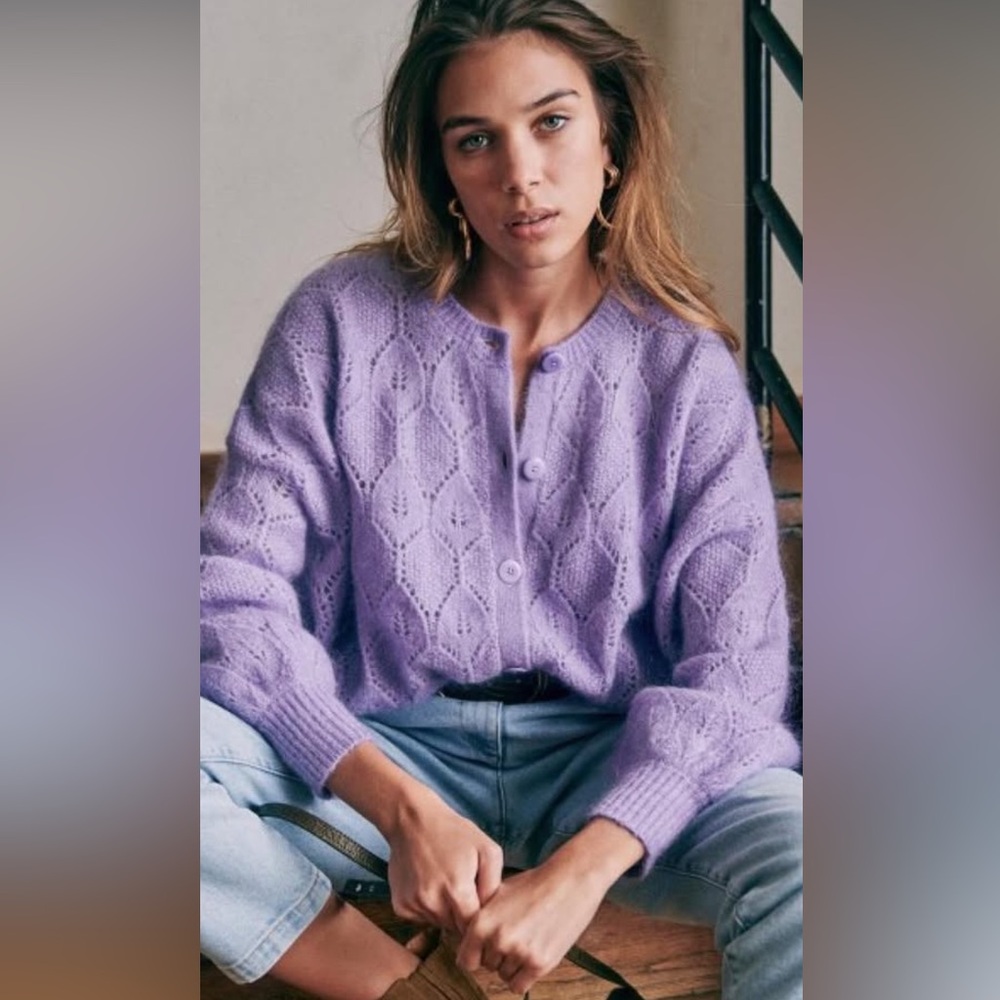NWT $350 Sezane Phoebe Sweater in Lilas Sz Small Lavender Knit Women's Cardigan